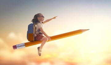 Back,To,School!,Happy,Cute,Industrious,Child,Flying,On,The